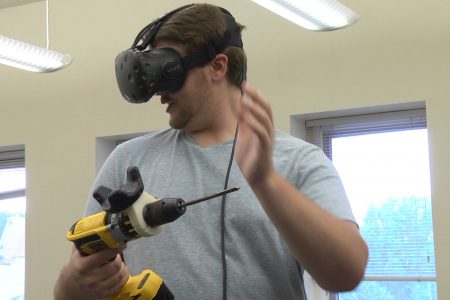 Nicholas Bieno shows off his Virtual Reality Surgical Simulator