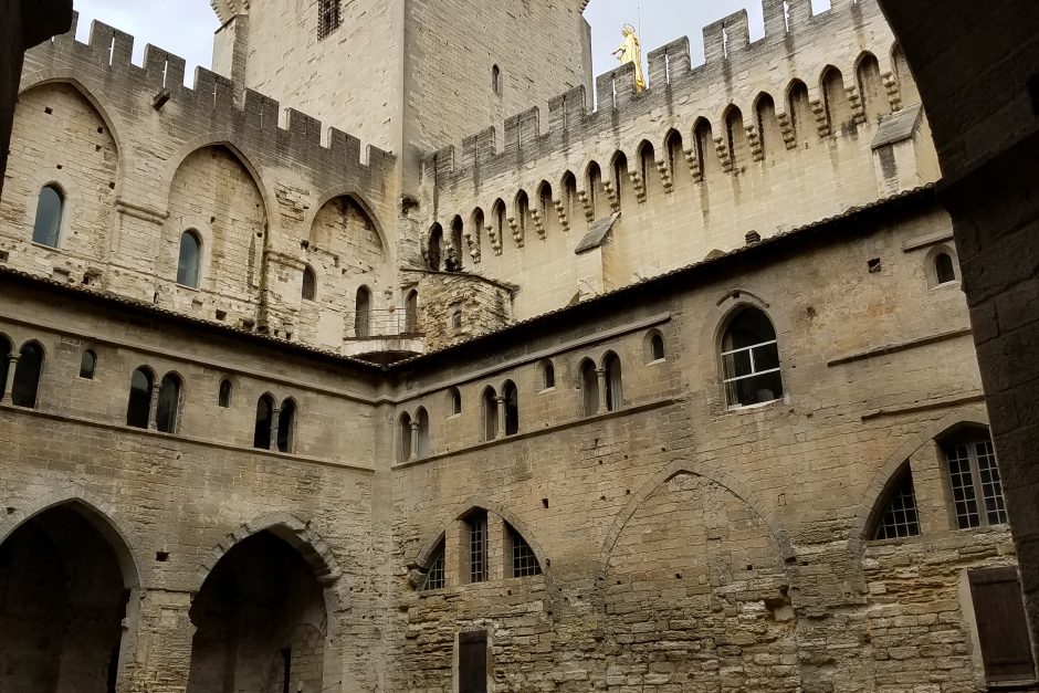 View of one of the interior courtyards at the Palace of the Popes in Avignon.
