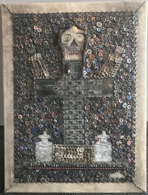 “Baron La Croix” by David Boyer, Haiti. buttons, circuit, metal. c. 2014