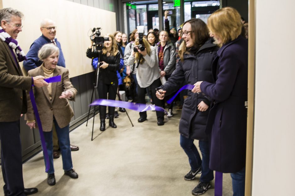 Jean Russell '65 and Belou Quimby '19 cut the ribbon to officially open the Russell Science Center for classes