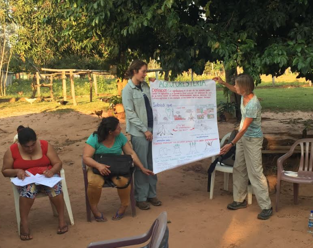 Carly Pierson ’17 (standing, center) teaches agroforestry to farmers in Paraguay.