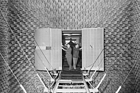 Leo Beranek's 1943 anechoic audio test chamber.