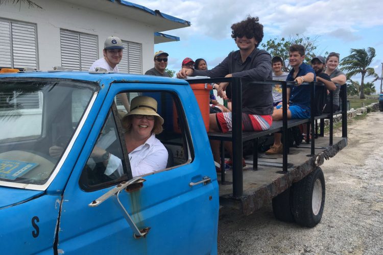 Professor Stewart drives students in the Bahamas.