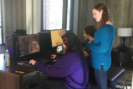 Students playing a game on their computers