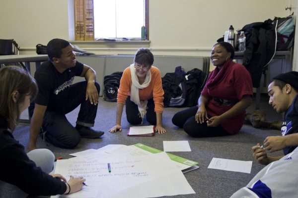 Education students rehearse lesson plans with classmates as part of an Education Practicum course.