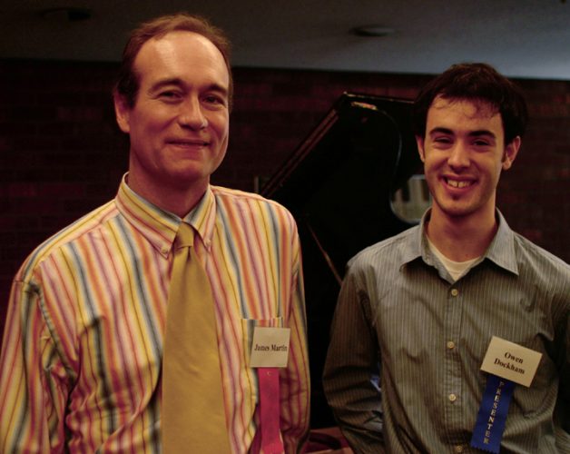 Professor of Music James Martin and alumnus Owen Dockham