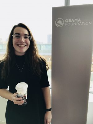 Lizzie Mombello in the Obama Foundation office