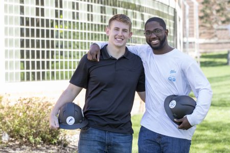 Zach Yankovich ՚19 (left) and Milton Spradley ՚19 in front of the Small Multi-Sport Center a few weeks prior to their commencement. Both call Florida home and the internship program brings them back to the sunshine state.