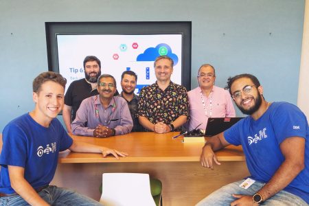 Nick Adamou (left) and the IBM team he worked with during his internship