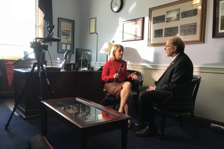 Congressman Dave Loebsack getting interviewed by a reporter