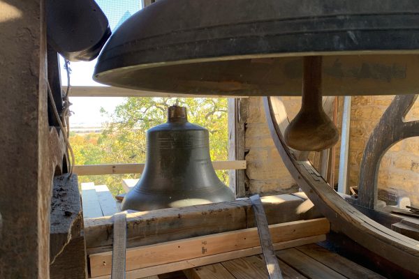 Picture of two historic bells in the King Chapel clock tower