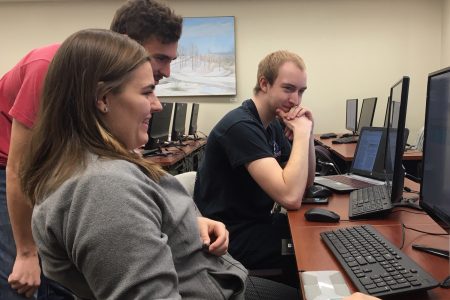 Geology students working at computers