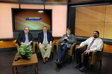 Panel members on the set of "Ethical Perspectives on the News"