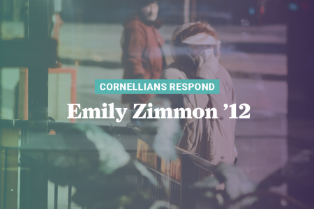 Graphic with homeless people in the background and "Emily Zimmon" on the graphic