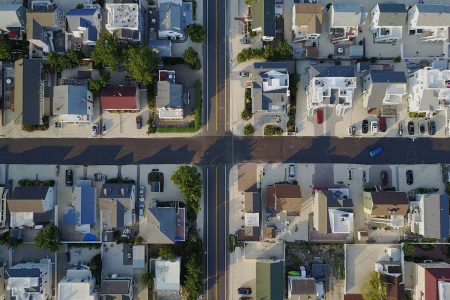 aerial image looking down at city blocks