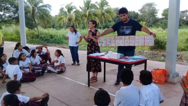 Middle school students in the Maya town of Calotmul, Yucatan, Mexico learn about the Dresden Codex, an ancient Maya book. 