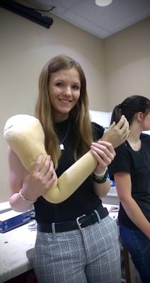 Sarah Carvo working at her internship to make prosthetics