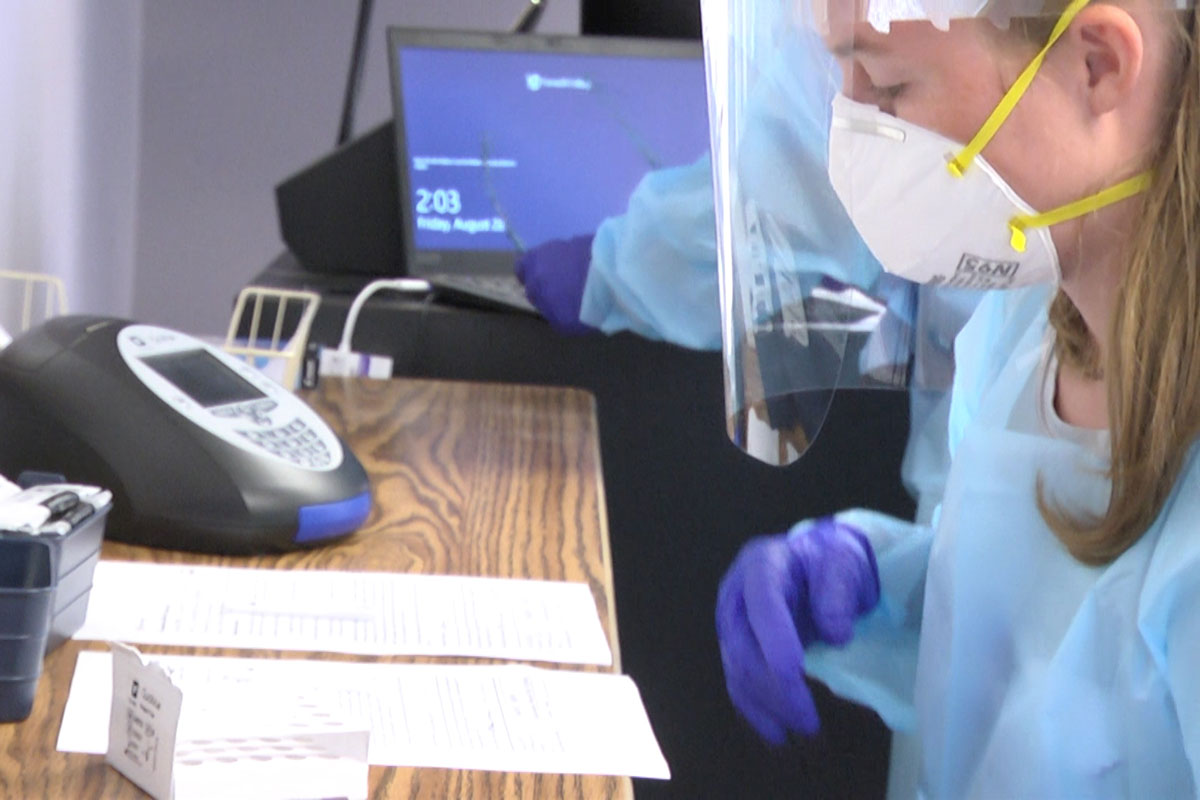 COVID-19 testing station on campus