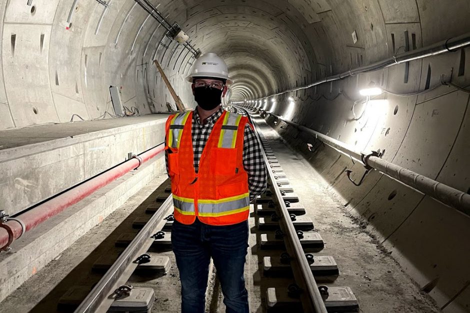 Tanner Allen in an underground subway tunnel