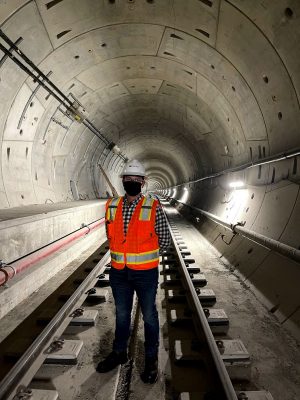 Tanner Allen in an underground subway tunnel