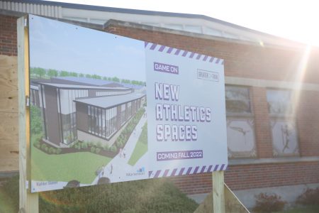 sign in front of Small Sport Center that notes construction is underway