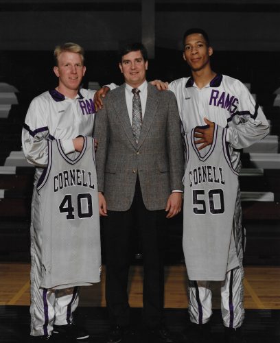 Wes Butterfield ’91 (right) with Scott Denker ’91 and Coach Gary Grace.