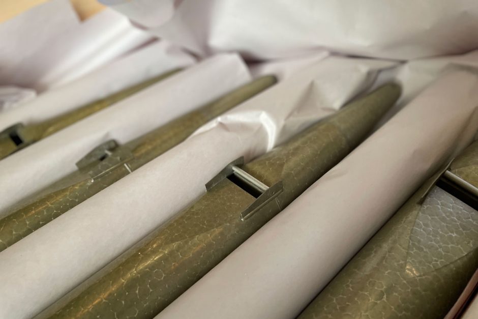 Organ parts are carefully packaged and crated.