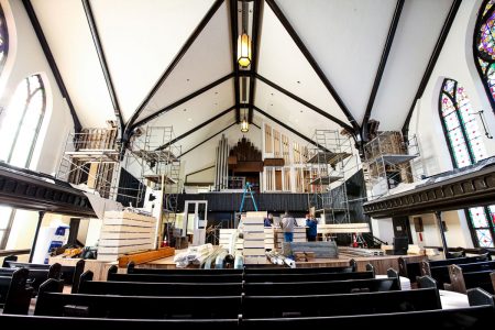 King Chapel’s pipe organ was removed to protect it during repairs following major wind damage from the 2020 derecho.