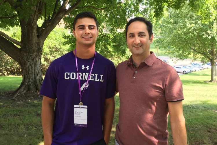 Carson Rashid ’22 on move-in day 2018 with his father, Michael Rashid ’94.