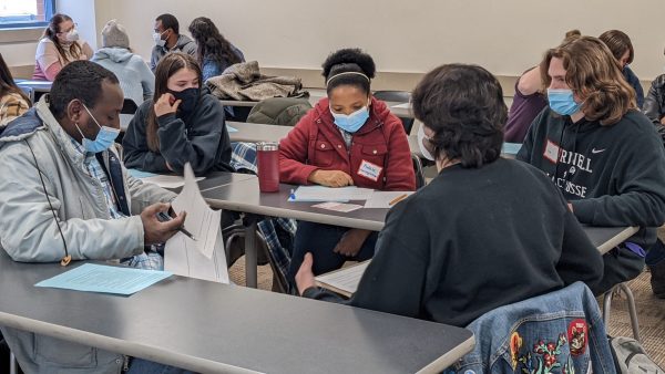 Cornell College's Grammar and Politics of English students work with students involved in the TRIO Program at Kirkwood Community College.