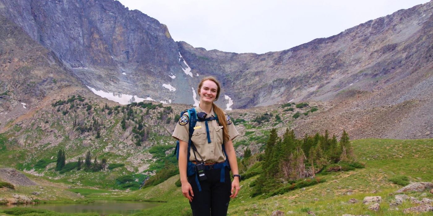 Lily Heinzel with mountains in the background