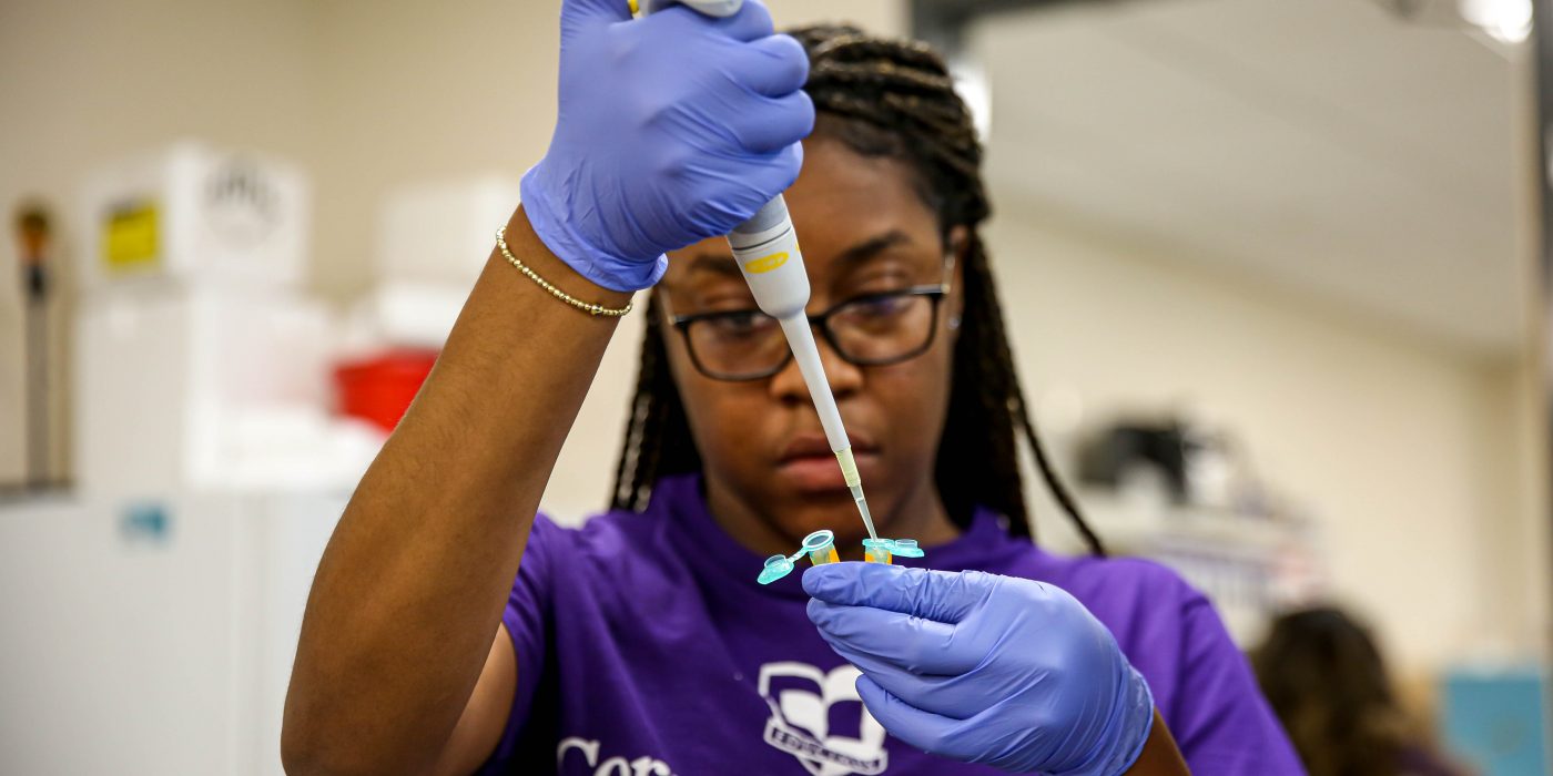 Student working in a science lab