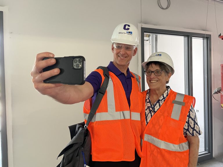 Jeff Meeker takes a selfie with Cornell legend Ellen Whale.