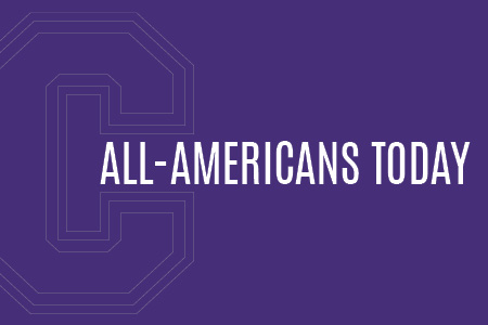 Graphic with white words All-Americans Today on a purple background