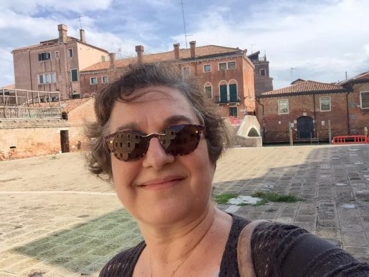Stavreva at Campo San Trovaso during her Fulbright-sponsored research trip to Venice.  This is where Max Reinhardt staged his famous 