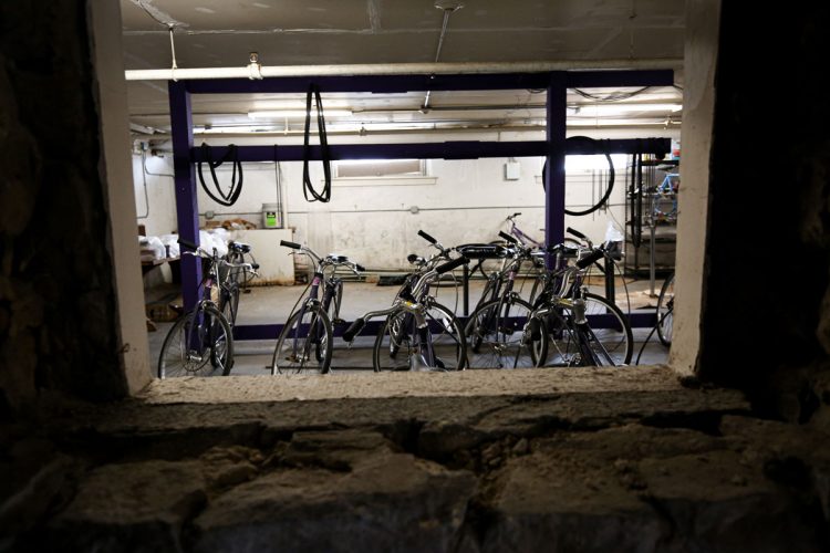 Bicycles are stored and fixed in Cornell's Purple Bike Shop.