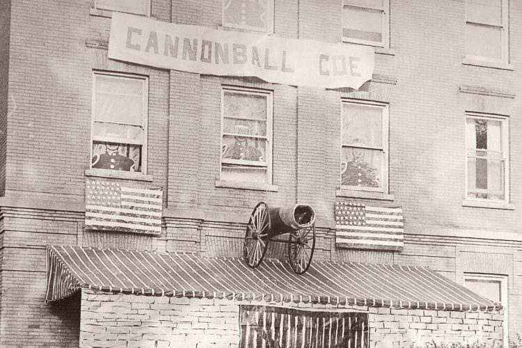 archival photo of a Cannonball Coe sign on Altoona Hall