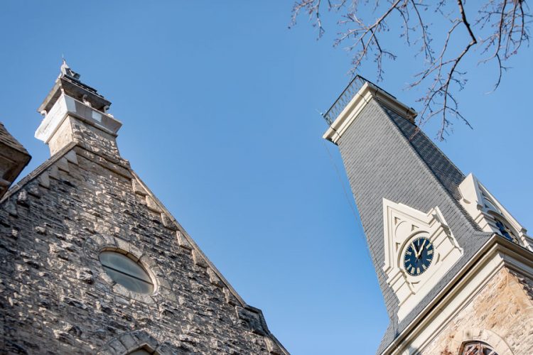 King Chapel clock tower with part of the east wall visible