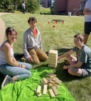 Students playing yard games. 