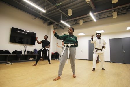 Associate Professor of Kinesiology Lewis Kanyiba teaches Martial Arts for Fitness.