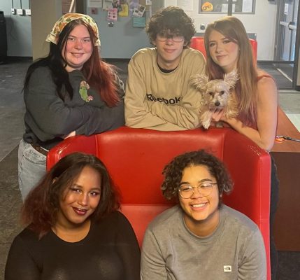 Women in STEM eboard: (back row, left to right) Greta Lies, Jacob Hidding, Ali Hampton. (Front row, left to right) Amina Abdullahi and Macy Chisholm.