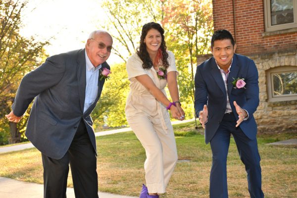 Hall of Fame recipients Bill Maxson ’74, Kathleen O’Connor ’14, and Chris Heilman ’08. Photo by Dan Kempf/Joe Photo.