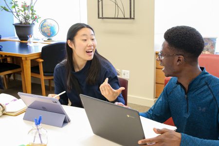 Caitlyne Mar ’24 had never held a job before working in the Dungy Writing Studio, where she has excelled at helping peers with their assignments. Photo by Megan Amr.