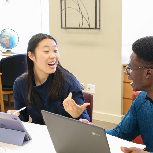 Caitlyne Mar ’24 had never held a job before working in the Dungy Writing Studio, where she has excelled at helping peers with their assignments. Photo by Megan Amr.