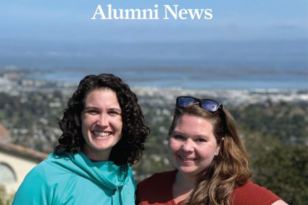 Excerpt of photo from opening page of Class News -- showing two alums at a California scenic outlook.