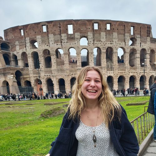 Natalie Zenk ’25 at The Colosseum in Rome, Italy. Photo by Rook  Waitz '23.