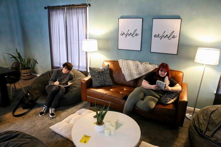 Students relax in the Living Room