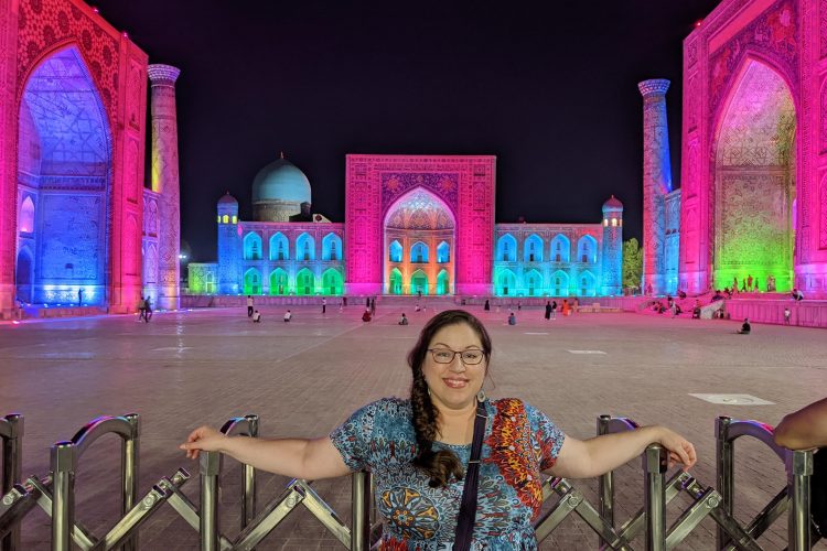 Emily Barbuto ’00 frequently travels during school breaks. In 2023 she toured Uzbekistan, including the town of Samarkand, a stop on the historic Silk Road.