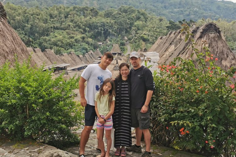 Scott Smiley ’96 with his wife, Sarah Tang Smiley, son Pacific Smiley and daughter River Tang Smiley on the Island of Flores, Indonesia.