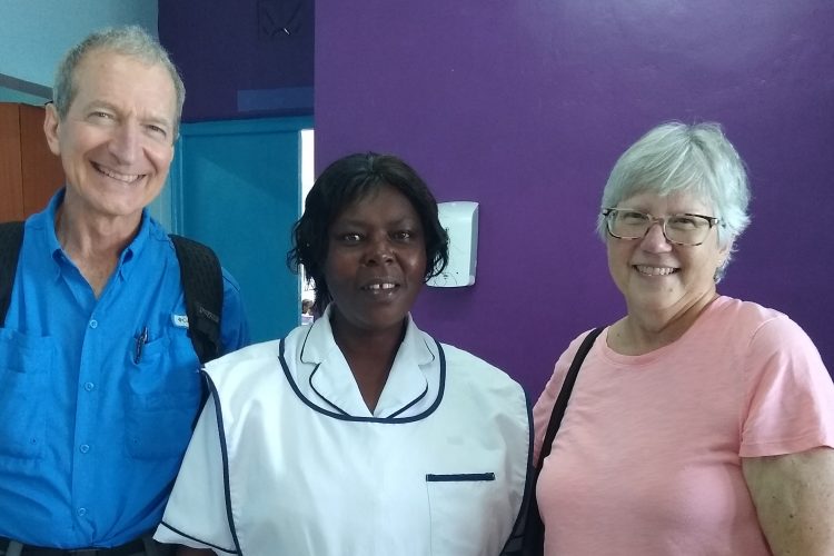 Sharon Goodwin Fogleman ’75 (right) and her husband, Lynn, with a nurse they worked with in Kenya.